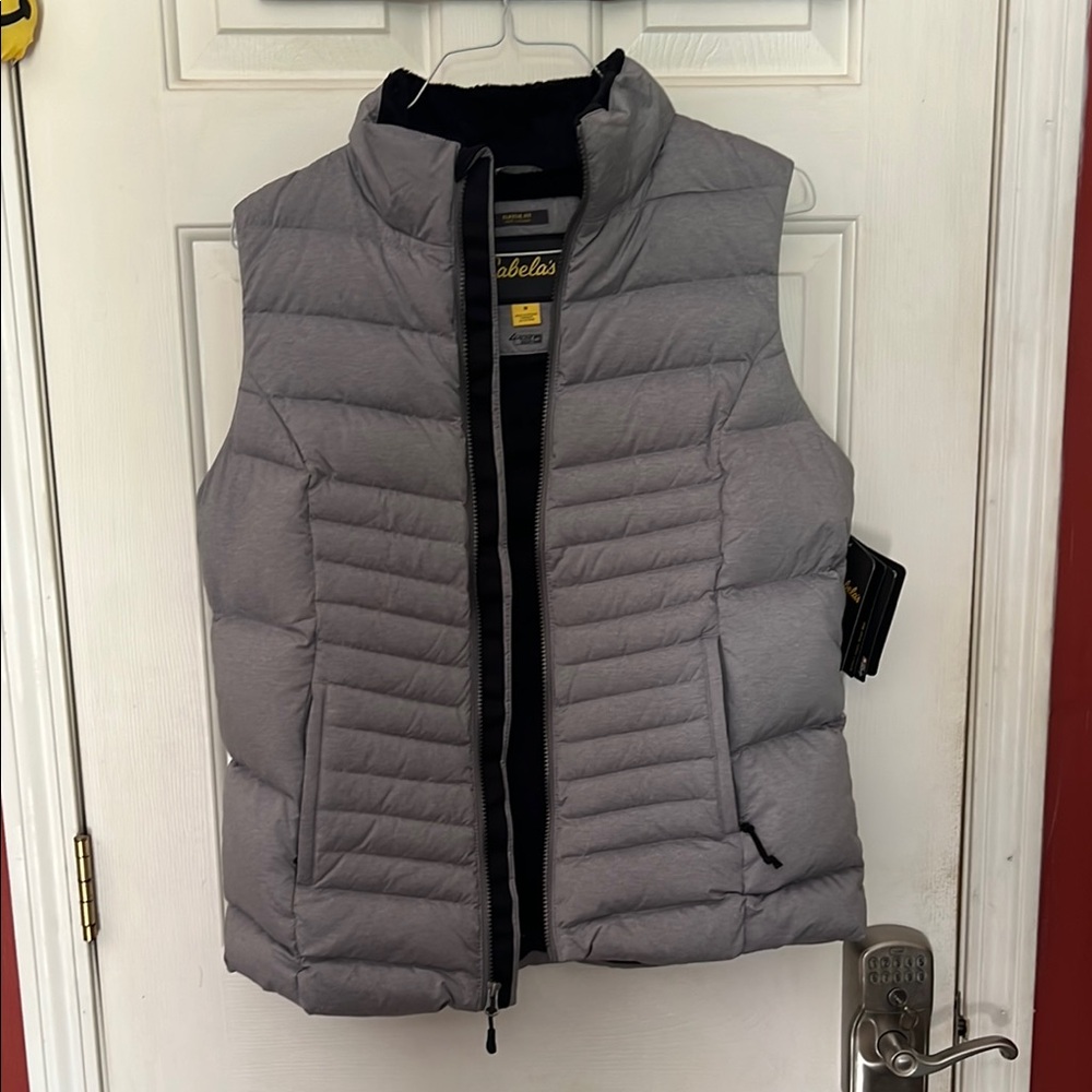 Cabela's Gray Quilted Puffer Vest High Collar